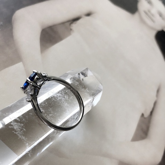 NEW Solid Sterling Silver Lab Blue Sapphire Ring - Picture 4 of 6